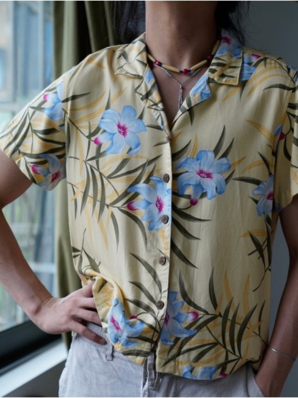 Yellow Hawaiian Floral Button-Down Shirt